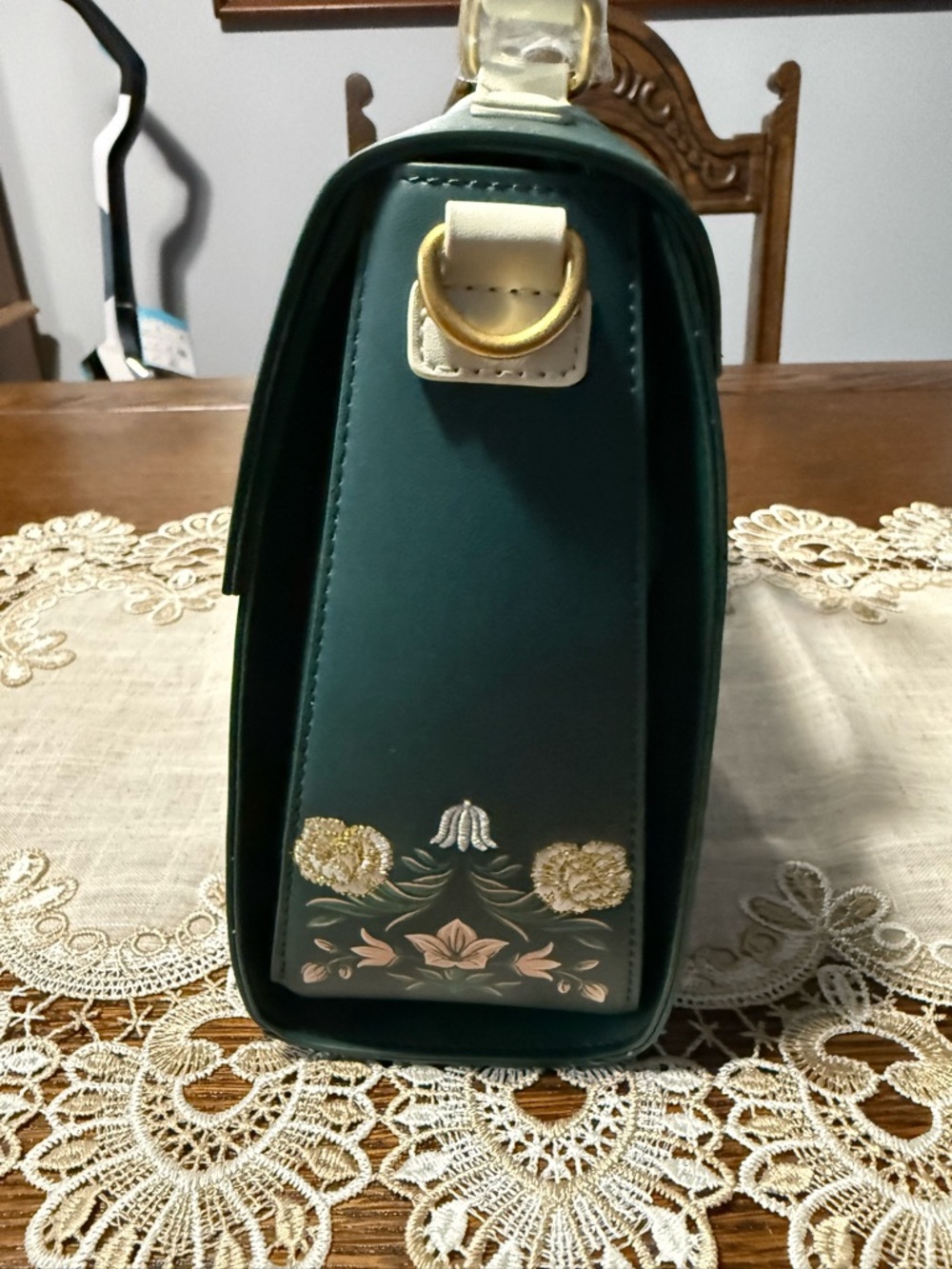 Loungefly Bridgerton Dark Green Floral Embroidered Top-Handle Satchel - Picture 5 of 6